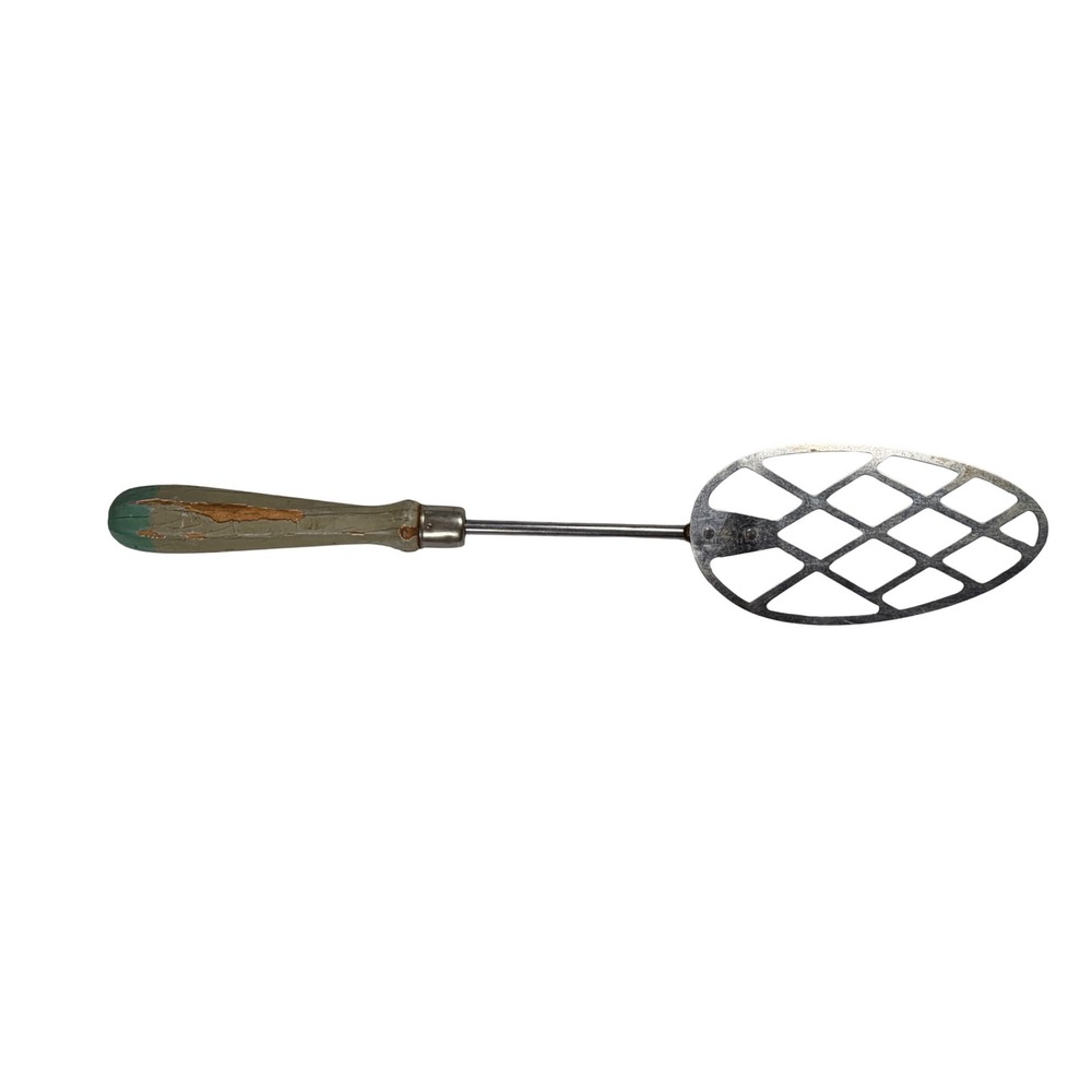 Vintage A & J Stainless Steel Potato Masher Wood Handle Wire Masher Farmhouse